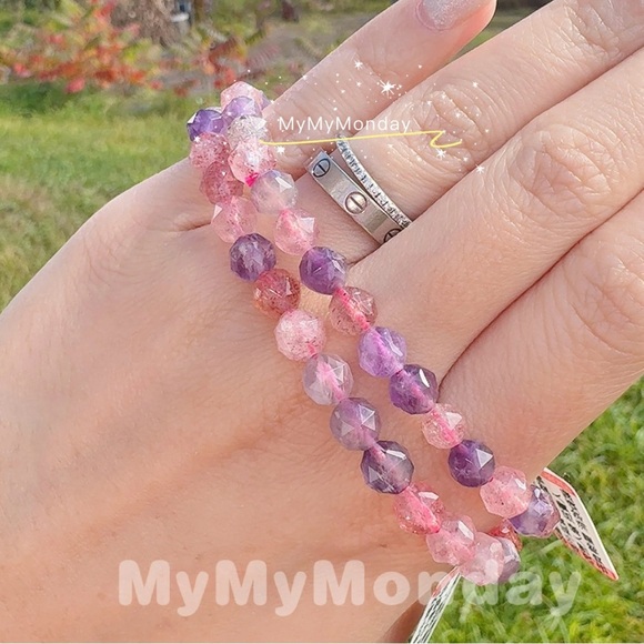 Strawberry Quartz And Amethyst Bracelet 6mm - Picture 2 of 8